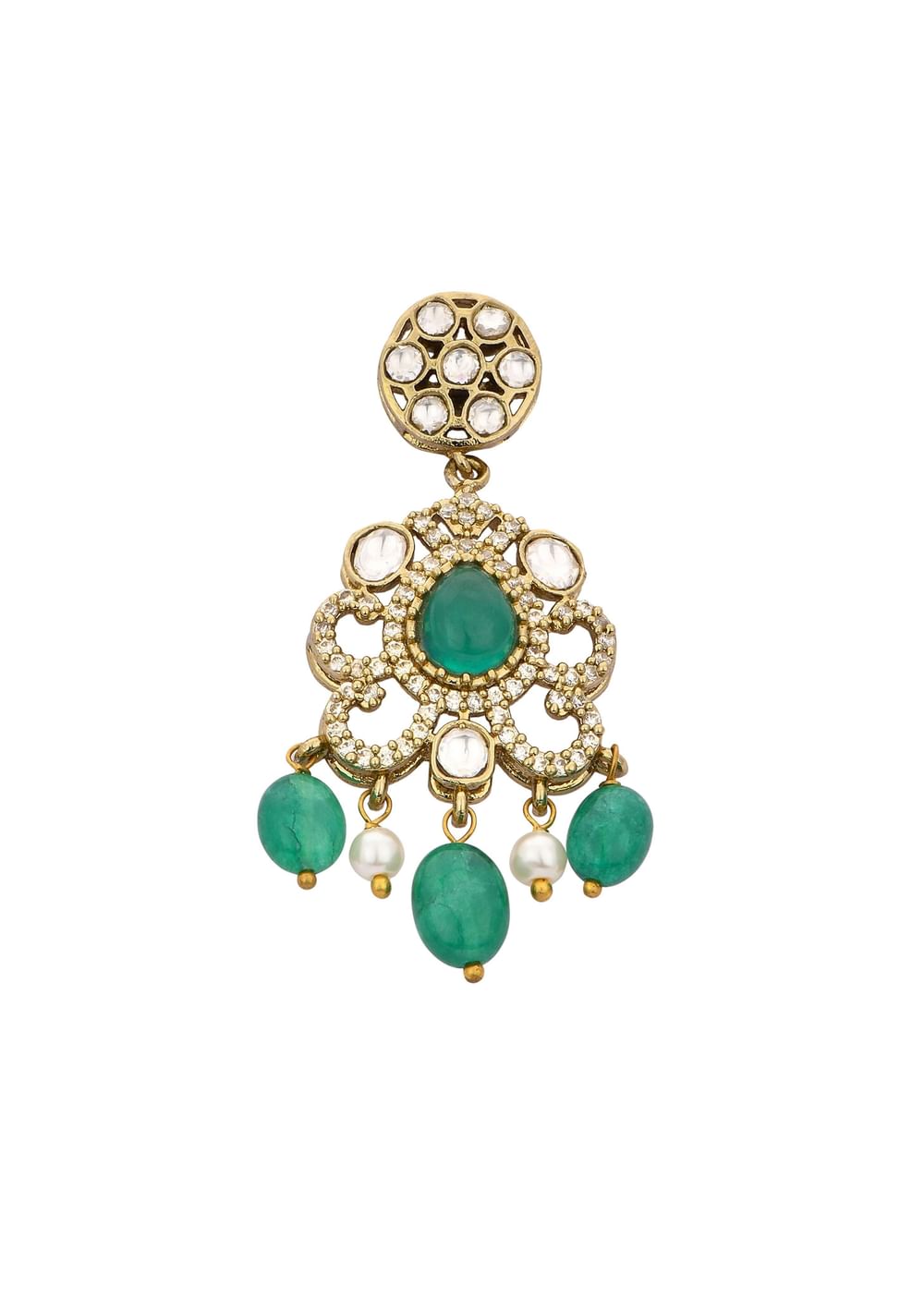 Green And White Choker Set With Encrusted Polki