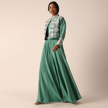 Green Art Silk Palazzo Set With Mirror Work