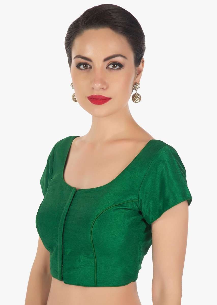 Green Blouse In Raw Silk With Princes Line Online - Kalki Fashion