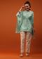 Green And Blue Kaftan With Tassels On Chevron Print