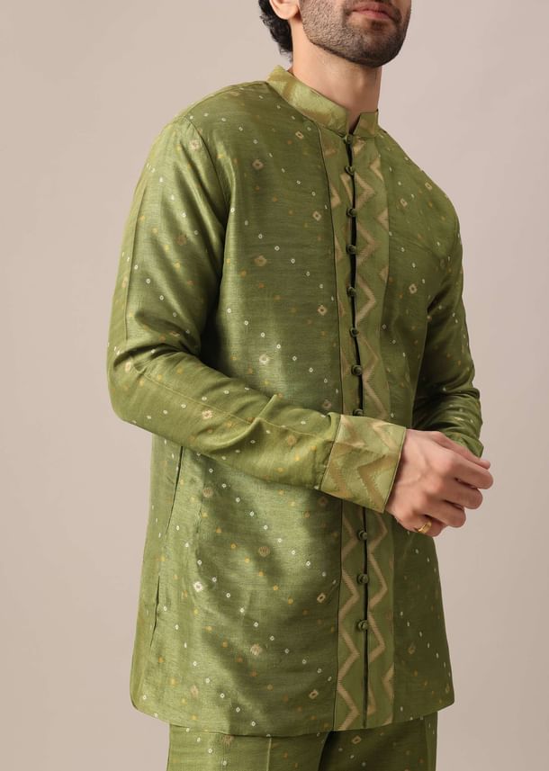 Green Brocade Kurta And Pant Co-ord Set