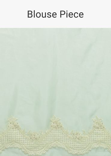 Green Chikankari Saree In Organza Silk With Resham Floral Jaal And Unstitched Blouse Fabric