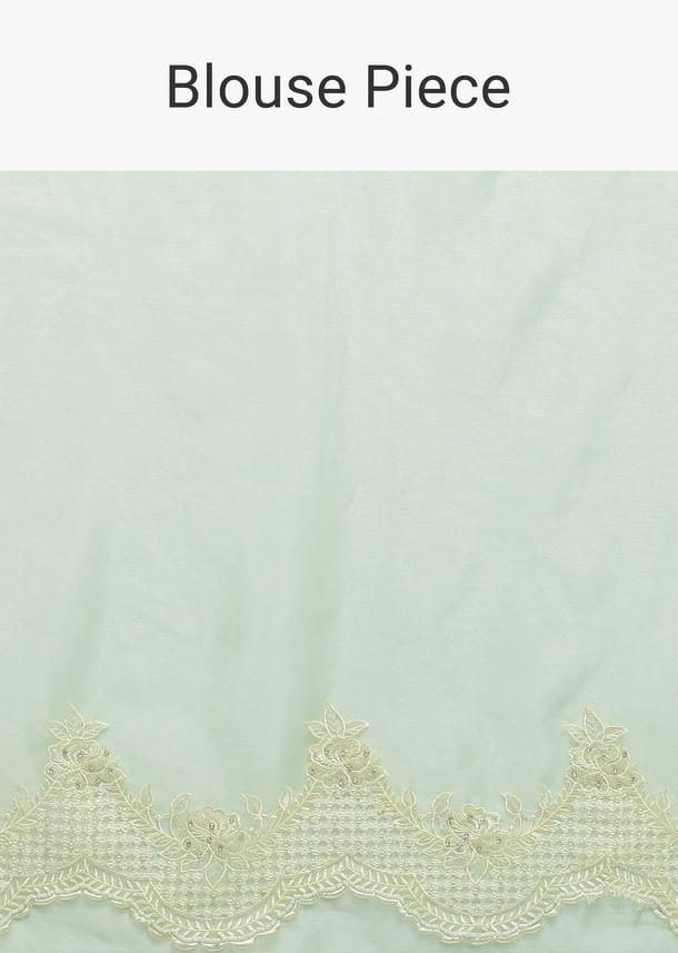 Green Chikankari Saree In Organza Silk With Resham Floral Jaal And Unstitched Blouse Fabric
