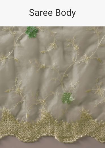 Green Chikankari Saree In Organza Silk With Resham Floral Jaal And Unstitched Blouse Fabric