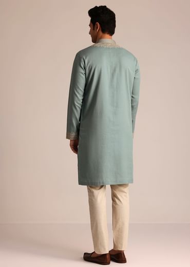 Green Cotton Embroidered Kurta Set