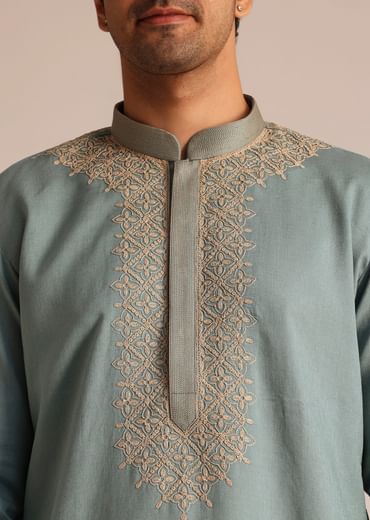 Green Cotton Embroidered Kurta Set