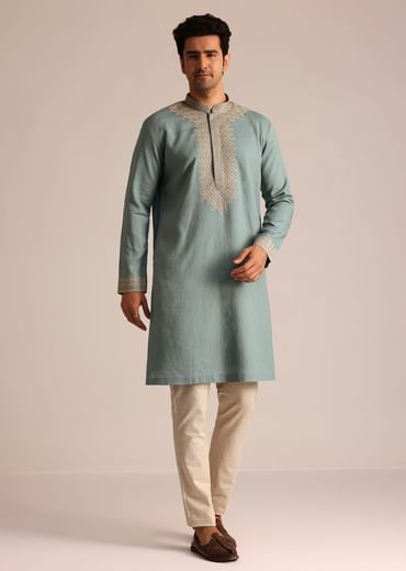 Green Cotton Embroidered Kurta Set