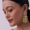 Green And Gold Toned Kundan Earrings