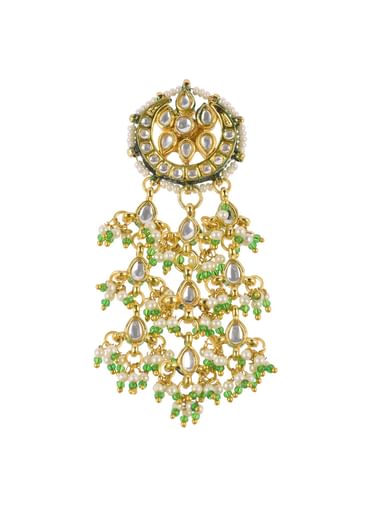 Green And Gold Toned Kundan Earrings