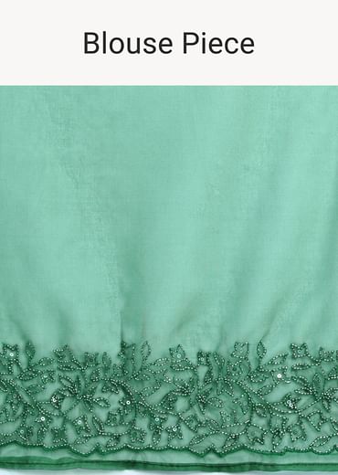 Green Embroidered Organza Saree With Unstitched Blouse