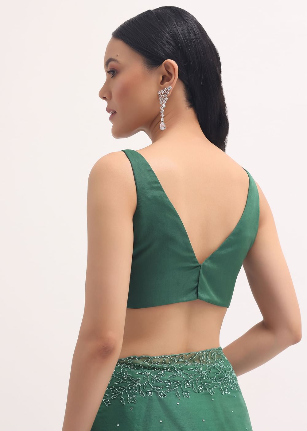 Green Embroidered Organza Saree With Unstitched Blouse