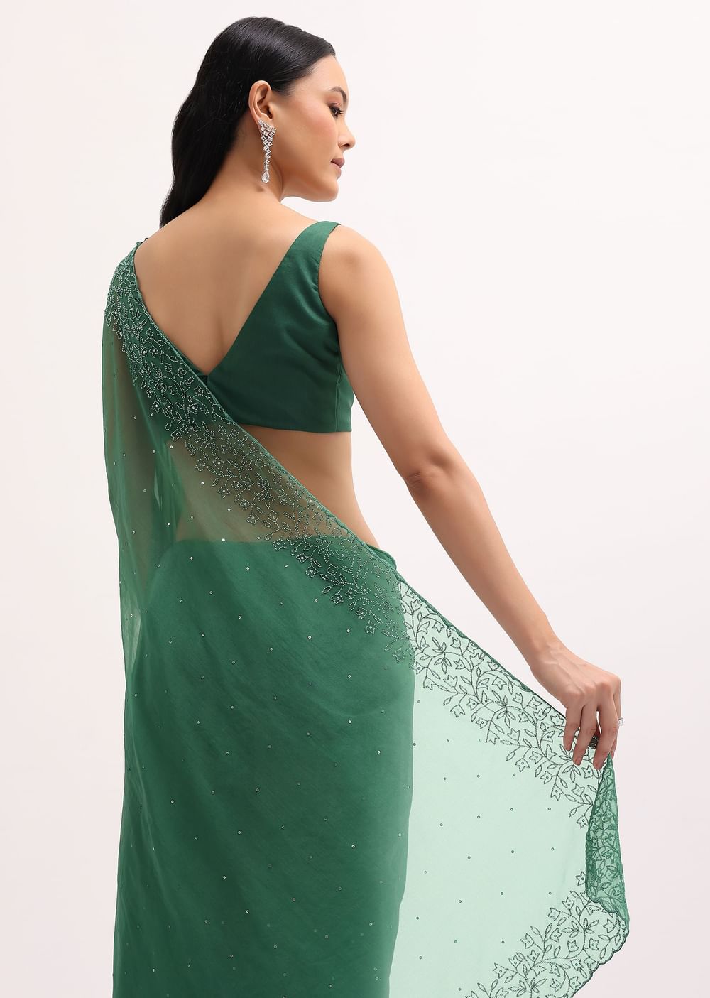 Green Embroidered Organza Saree With Unstitched Blouse