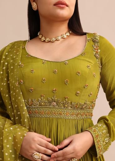 Moss Green Embroidered Anarakali Set
