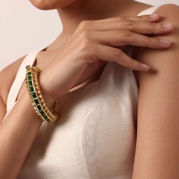Green Enameled Gold Finish Bangle