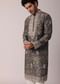 Green Festive Floral Printed Silk Kurta Set For Men