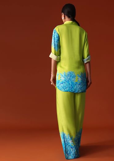 Green Floral Printed Crepe Co Ord Set