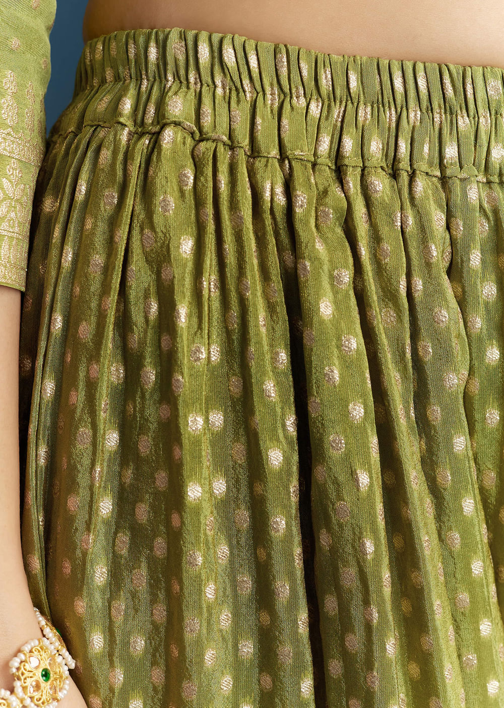 Green Jacquard Palazzo Suit With Banarasi Jacquard Weave