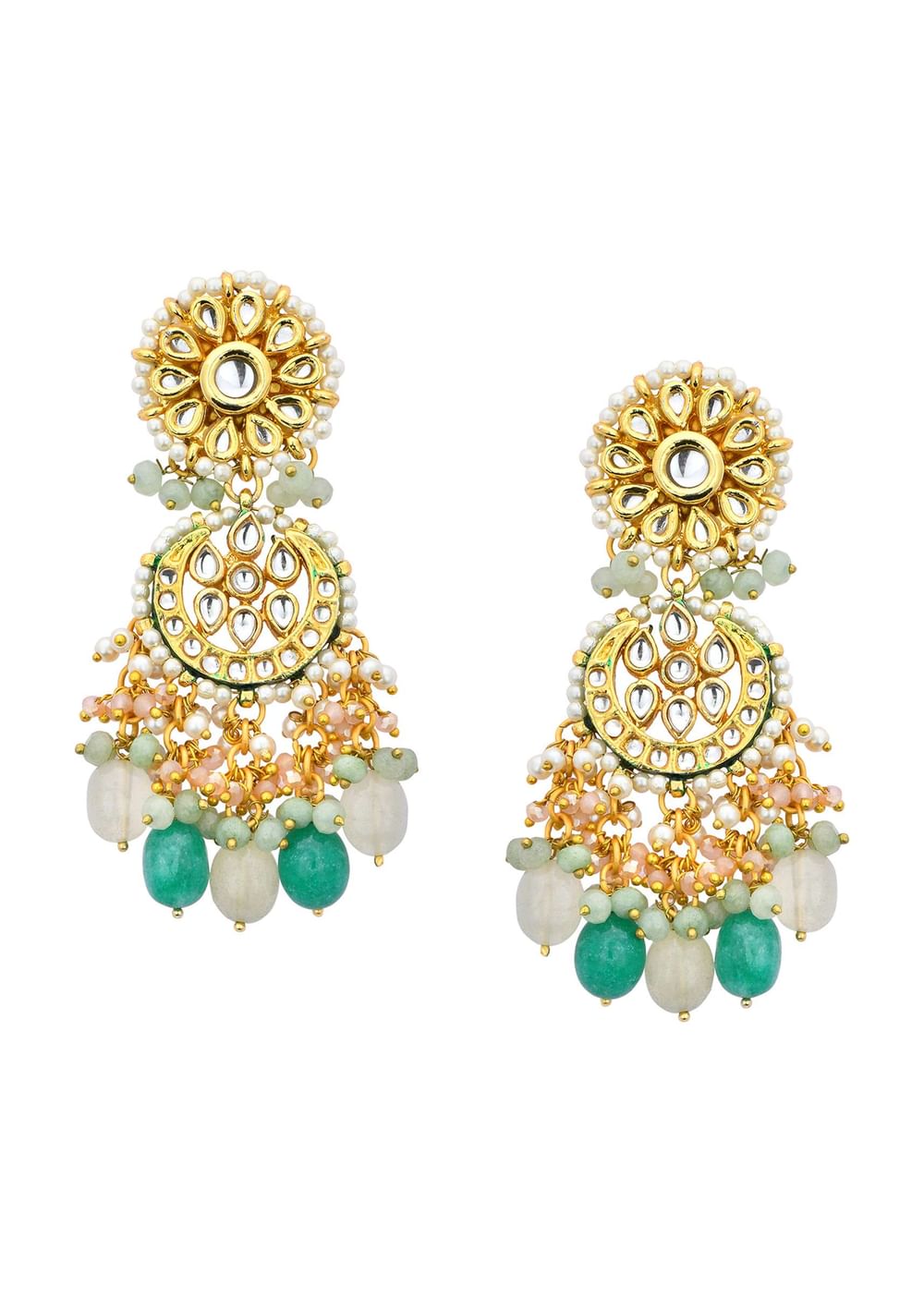 Green Kundan Choker Set With Beads And Pendant Drops