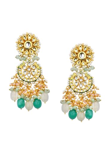 Green Kundan Choker Set With Beads And Pendant Drops