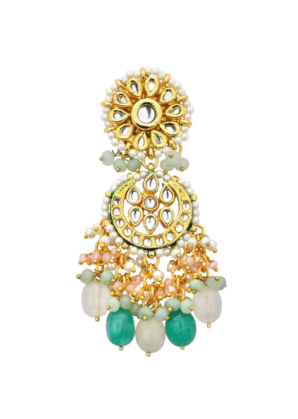 Green Kundan Choker Set With Beads And Pendant Drops