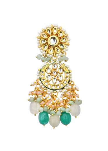 Green Kundan Choker Set With Beads And Pendant Drops