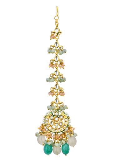 Green Kundan Choker Set With Beads And Pendant Drops