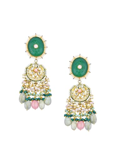 Green Kundan Choker Set With Carved Stones And Pink Beads