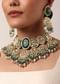 Green Kundan Choker Set With Carved Stones And Pink Beads