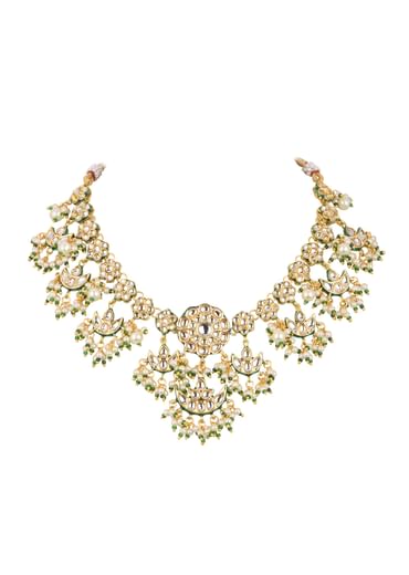 Green Kundan Necklace Set With Chandbalis In Mix Metal