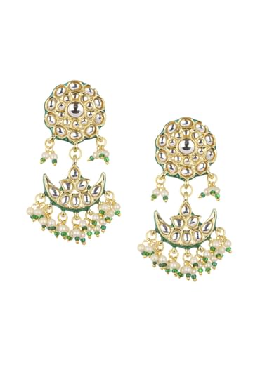 Green Kundan Necklace Set With Chandbalis In Mix Metal