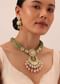 Green Kundan Pendant Necklace Set With Pink Bead Drops And Crescent Moon Motif