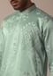 Green Linen Kurta Set With Intricate Handwork