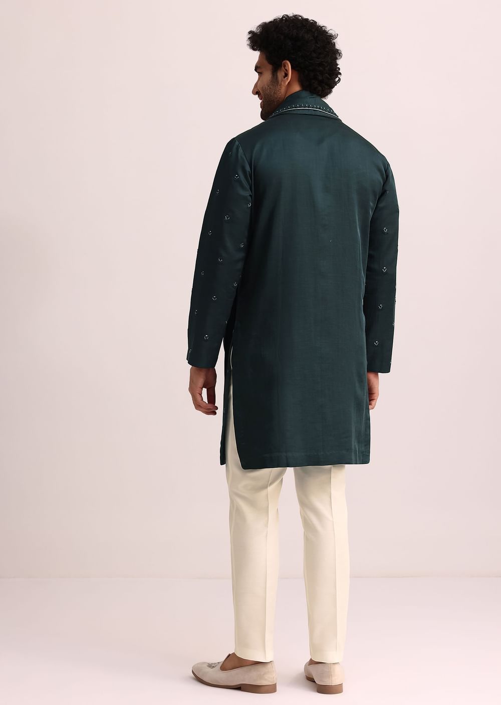 Green Mirror Embellished Kurta Set With Dupatta