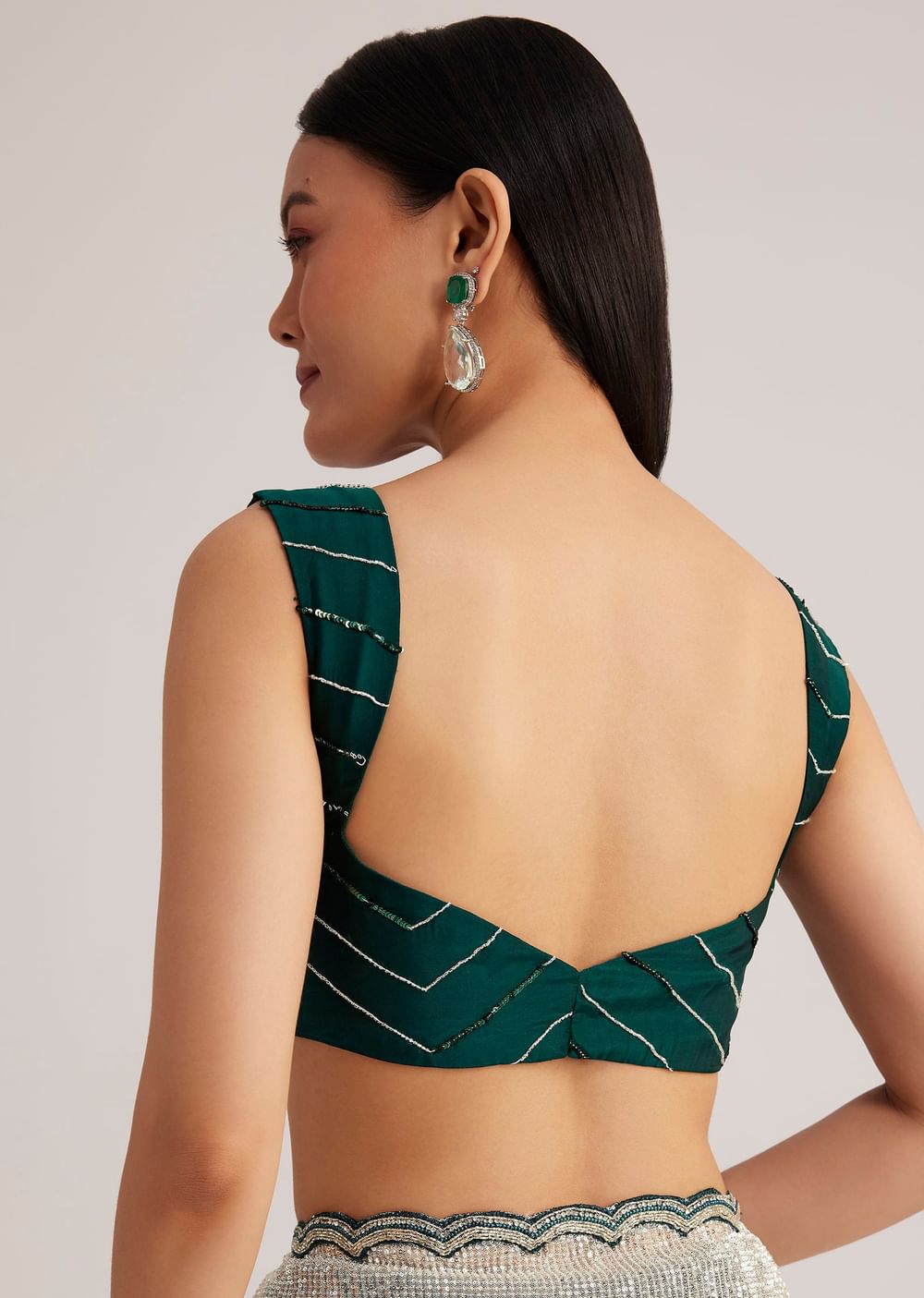Green Ombre Saree With Sequins And Scallop Embroidery