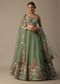 Green Organza Embroidered Lehenga Set With Floral Motifs