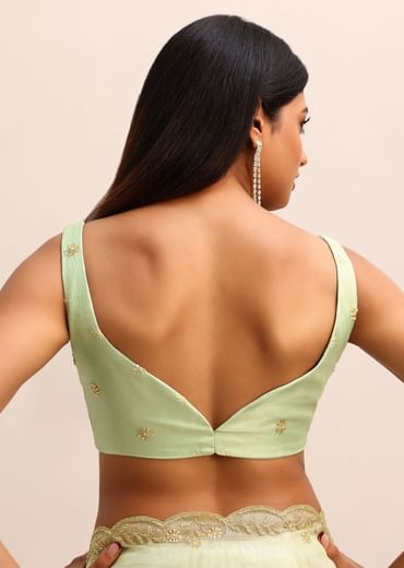 Green Organza Tissue Saree With Unstitched Blouse