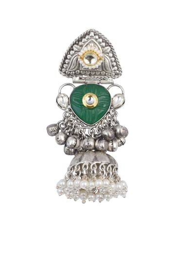 Green Oxidsed Jhumkas With Meenakari Work