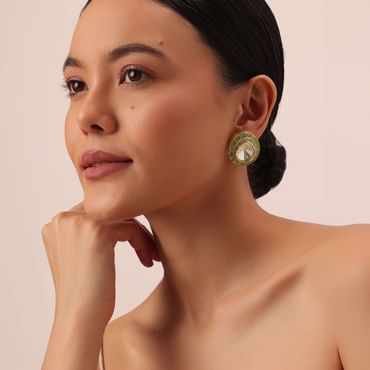Green Polki Statement Studs With Enamel Detail