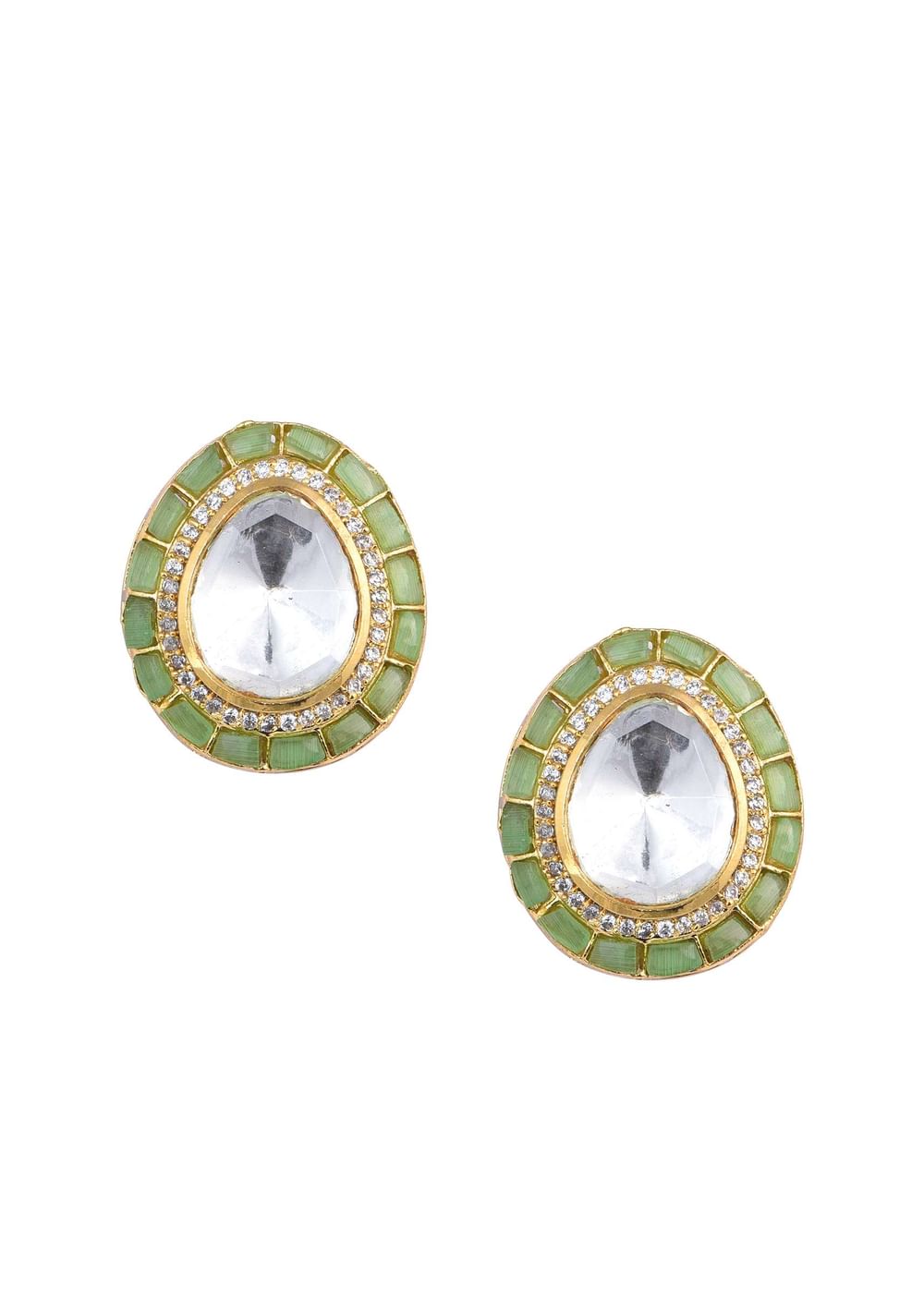 Green Polki Statement Studs With Enamel Detail