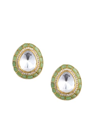 Green Polki Statement Studs With Enamel Detail