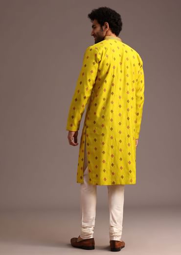Green Print Silk Kurta And Pyjama