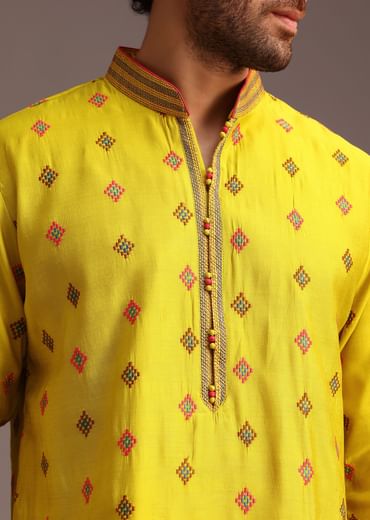 Green Print Silk Kurta And Pyjama