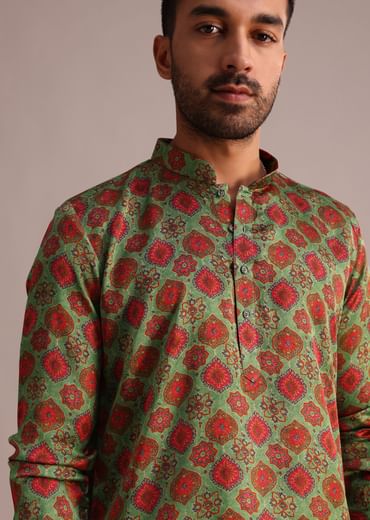 Green Symmetrical Printed Kurta