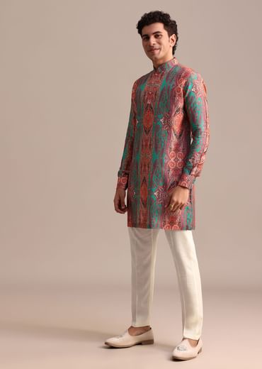 Green Printed Kurta For Men