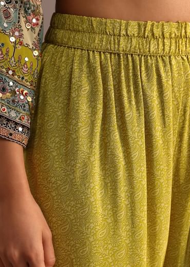 Green Printed Sharara Set With Chiffon Dupatta