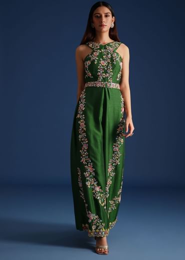 Green Resham Work Jumpsuit