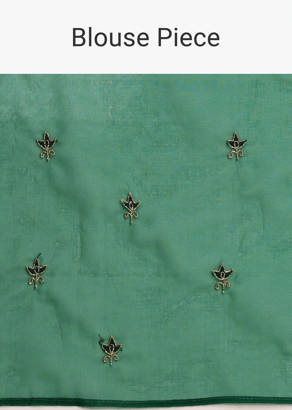 Green Scallop Border Organza Saree With Unstitched Blouse
