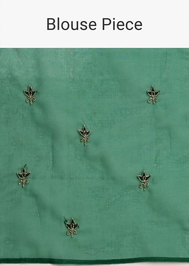 Green Scallop Border Organza Saree With Unstitched Blouse
