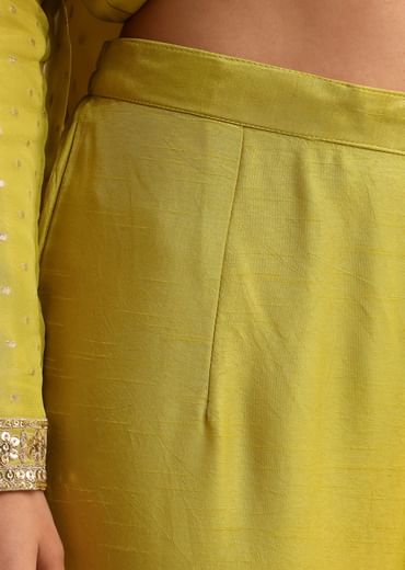 Green Sequins Work On Kurti Pant Set With Banarasi Weave Dupatta