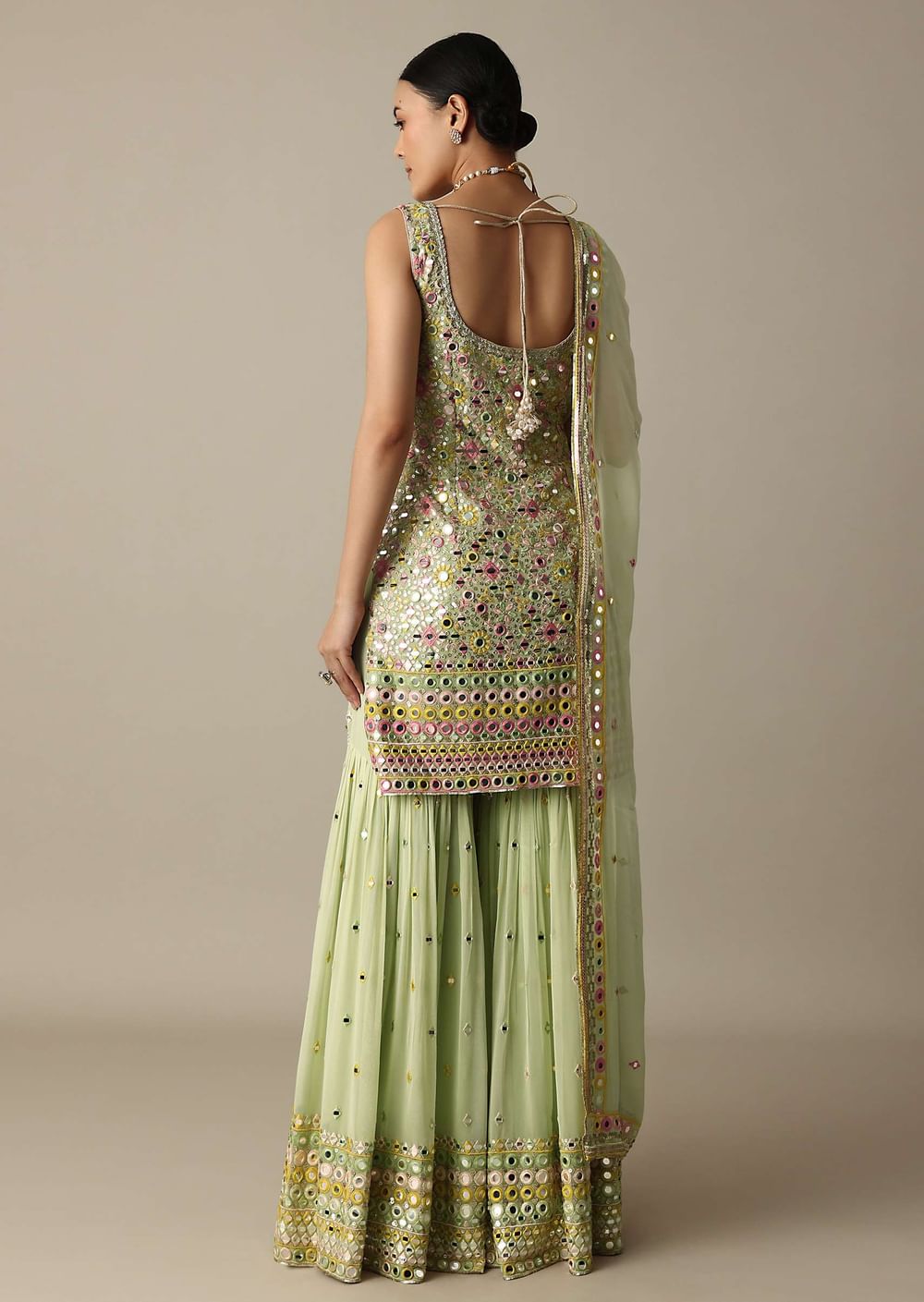 Green Sharara Set With Exquisite Mirror Work